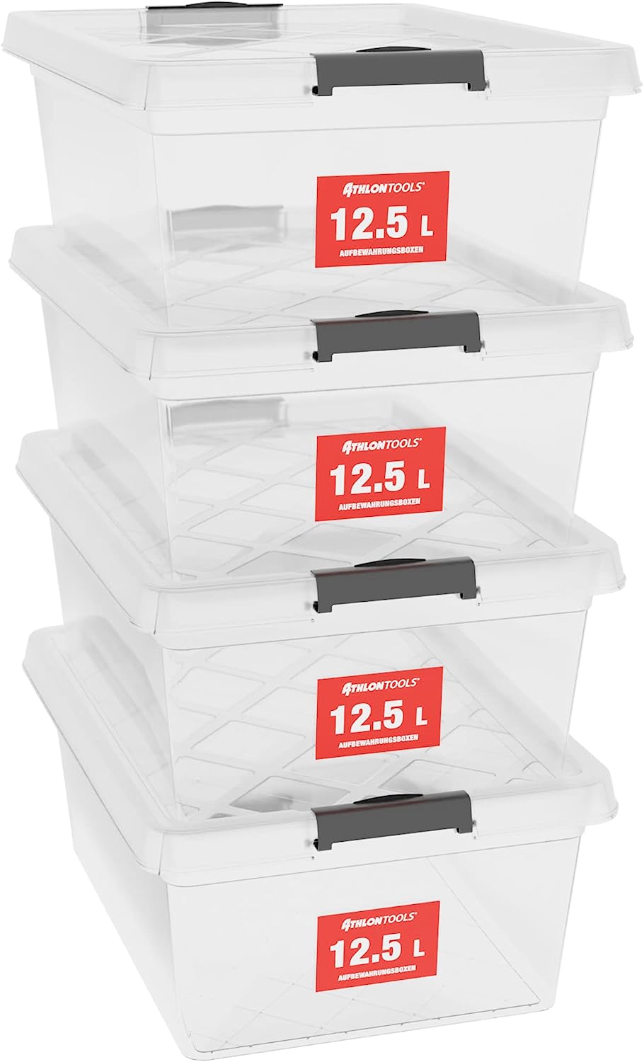 ATHLON TOOLS 4 cajas de almacenamiento de 12,5 L con tapa